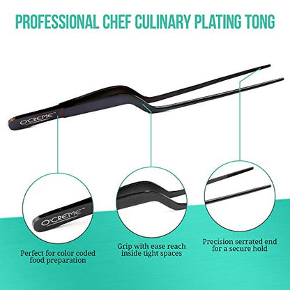 O'Creme 8 Inch Rose Gold Stainless Steel Precision Kitchen Culinary Offset Tweezer Tongs - color: Rose Gold, size: 8" Offset