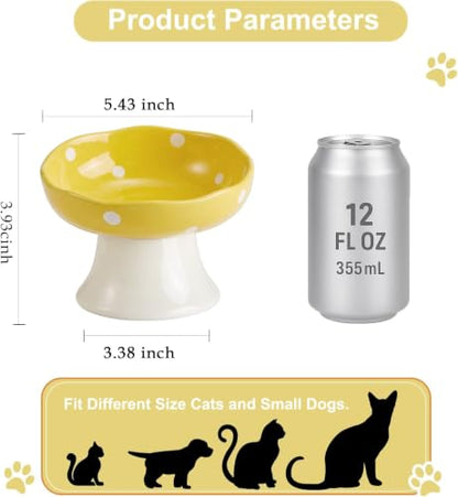 Ceramic Elevated Cat Bowls, Tilted Raised Pet Dish Anti Vomit Kitten Bowl for Indoor Cats, Whisker Friendly Pet Food and Water Bowl for Kitten, Cat, Puppies, Dishwasher Safe (Yellow) | Elevated, Ceramic, Whisker Friendly, Wide Opening, Anti Vomitin,Cute M