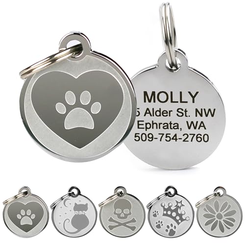 GoTags Playful, Custom Engraved Pet ID Tags, Solid Stainless Steel, Personalized Dog and Cat Pet ID with up to 4 Lines of Text, Cute, Durable and Long-Lasting - style: Heart