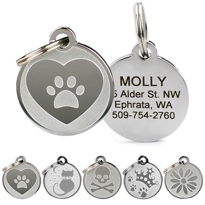 GoTags Playful, Custom Engraved Pet ID Tags, Solid Stainless Steel, Personalized Dog and Cat Pet ID with up to 4 Lines of Text, Cute, Durable and Long-Lasting - style: Heart