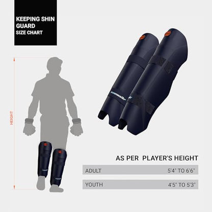 moonwalkr Cricket Wicket Keeping Shin Guards Cricket Guard for Keeper's Height (4'5" - 6'6") Wicket Keeping Pads Super Slim Gear Comes with a 3-inch Strap - color: Blue
