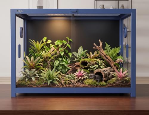 48 Gallon Reptile Tank, Leopard Gecko Reptile Enclosure Front Sliding Door | Stackable ventilation reptile terrariums Tank anti-escape locks and no-fingerprint handles humidification atomization - color: Blue, size: 48 Gallon