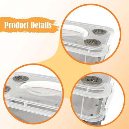 Mealworm Container - Ventilated Lid Transparent Fine Mesh | Mealworm Keeper Box Habitat - for Reptiles, Birds, Chickens, Lizards, Bearded Dragon, Frogs, Tortoises