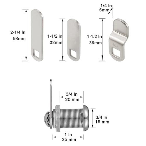 Cabinet Cam Locks Keyed Alike, 1” Cylinder Cam Locks for Tool Box RV Compartment Mailbox Vending Machine Drawer File Cabinet, Fits 3/4” Max Panel Thickness, Chrome Finish with 3 Cams and 2 Keys - size: 1 Inch