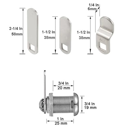 Cabinet Cam Locks Keyed Alike, 1” Cylinder Cam Locks for Tool Box RV Compartment Mailbox Vending Machine Drawer File Cabinet, Fits 3/4” Max Panel Thickness, Chrome Finish with 3 Cams and 2 Keys - size: 1 Inch