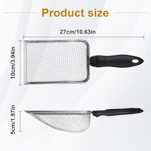 Stainless Steel Mesh Litter Shovel, Black Non-Slip Handle Sifter, Fine Mesh Metal Reptile Litter Cleaner Scooper, for Lizard Substrate Reptile Terrarium Sand Waste, 2.8mm Mesh