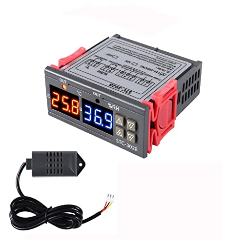 STC-3028 Temperature Controller 110-220V Temperature and Humidity Controller Meter with Integrated Sensor Dual Digital Display Thermometer Hygrometer Incubator Controller - size: 110-220V
