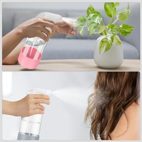 Worldgsb 2 Pack Glass Spray Bottles with Silicone Sleeve, 16 oz Empty Refillable Containers with Adjustable Spray Nozzles, Spray Bottles for Hair, Cleaning Solutions and Plants Pink&Grey - color: Pink&Grey