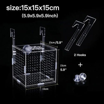 AWXZOM Acrylic Fish breeding Box, Acrylic Fish Isolation Box, Fish Separator for Aquarium, Hatchery Incubator with Suction Cups for Small Baby Fishes Shrimp Clownfish Guppy (5.9 * 5.9 * 5.9inch) - size: 5.9 * 5.9 * 5.9inch