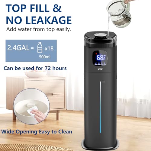 Large Humidifier for Bedroom, 9L/2.5Gallon Ultrasonic Cool Mist Humidifier with Humidistat, 360°Nozzle, 350ML/H Big Mist Level, Suitable for Kids Room Livingroom Yoga Office Plant (Black, 9, Liters) - color: Black