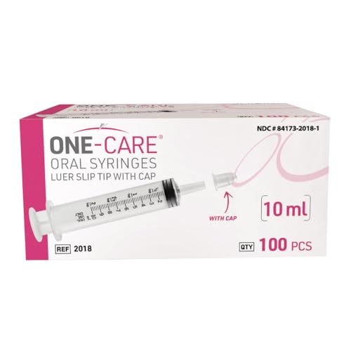 ONE-CARE 10ml Oral Syringe with Cap, Slip Tip Liquid Dispensers, 100/Box | Individually Wrapped, Food-Grade Plastic, Accurate Graduation for Precise Liquid Dosing, Oral Feed - Infants, Adults & Pets - size: 10 ml Black Scale