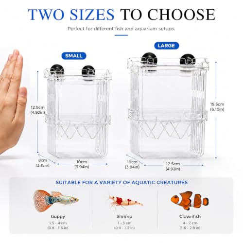 Petzilla in-Tank Aquarium Breeder Box for Fish Tank, Breeding Incubator for Small Fish Hatchery, Acrylic Divider for Shrimp Clownfish Aggressive Injured Fish (Large) - size: Large