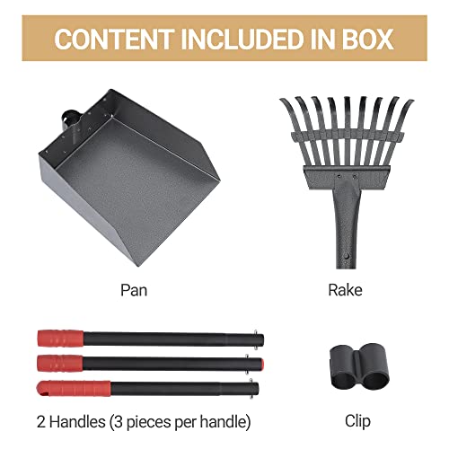 Dog Pooper Scooper, Dog Poop Tray and Rake Set with Long Stainless Handles | Pet Waste Removal Scoop with Adjustable Sectional Handles - color: Black/Red