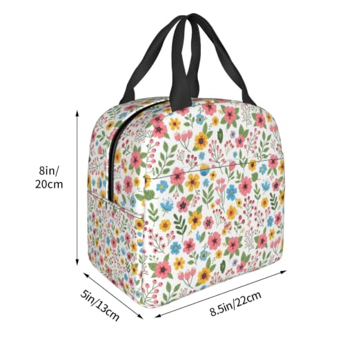 Adult Flower Print Insulated Lunch Box Cooler | Flower Pink, Waterproof Nylon Thermal Tote, Lightweight Portable Cooler for Daily Commute - color: Pattern (844)