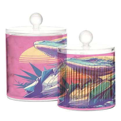 Reptile Peach Tropical Style Clear Plastic Storage Container Jars with lid Bathroom Essentials Decorative storage bins for Cotton Swabs,Cotton Pads,Floss Picks,Paper Clips,Hair Clips 2 Pack