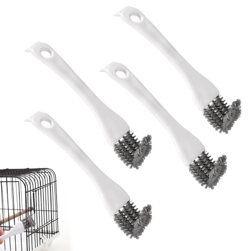 4pcs Bird Cage Cleaner with Long Handle, Stainless Steel Kennel Parakeet Bird Perches Remover Guinea Pig Cage Cleaning Brush Efficient Parrot Dropping Supplies for Budgie Cockatiel Small Pets
