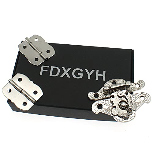 1 Pcs Antique Hasp Latch and 2 Pcs Butterfly-Shape Hinges Decorative Lock Buckle with Matching Screws[FDXGYH,Silver] - color: Silver