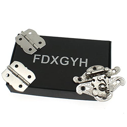 1 Pcs Antique Hasp Latch and 2 Pcs Butterfly-Shape Hinges Decorative Lock Buckle with Matching Screws[FDXGYH,Silver] - color: Silver