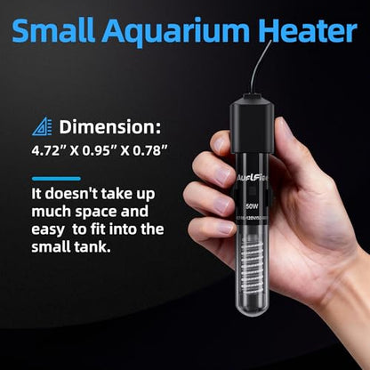 Fish Tank Heater for Aquarium - 50W Samll Aquarium Heater | Submersible Tank Heaters with Mini Aquariums Thermometer for Saltwater Freshwater 5-10 Gallon Tanks