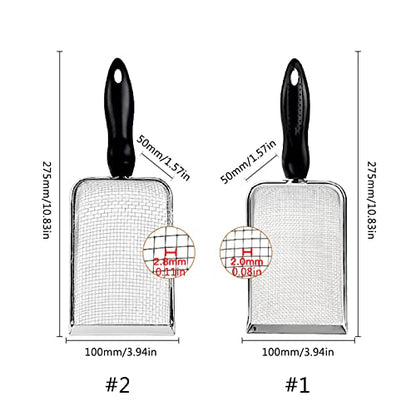Scoops Terrarium Bedding Sand Sifter Stainless Steel Fine Small Pet Cage Cleaner Shovel - size: 2mm hole