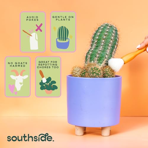 Southside Plant Cactus & Succulent Plants Cleaning Brushes - Wooden Handles w/Soft Goat Hair Bristles - Garden Cleaning Tools, Gentle on Plants, 7" & 3.2" Sizes - Pack of 2
