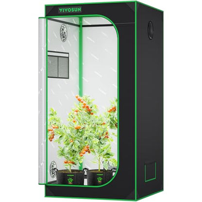 VIVOSUN S276 2.7x2.7 Grow Tent 32"x32"x63" Highest Reflective Mylar Tent | Easy View Observation Window & Removable Floor Tray, 100% Reflective Mylar Interior, Steel Frame for Growth Setup - size: 32"x32"x63"