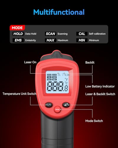 Infrared Thermometer, Digital Surface Temperature Gun -58℉ to 1094℉ | Laser Temp Gun for Cooking Food, Pizza Oven, Flat Top Grill, Griddle, Soap Making, Reptile