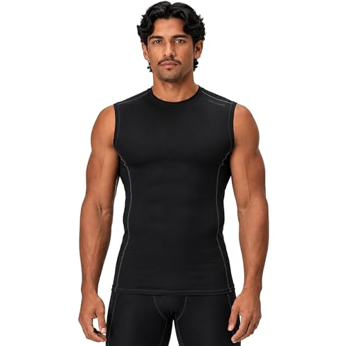 DEVOPS 3 Pack Men's Compression Shirts Sleeveless Tank Top Baselayer | Gym Training, Running, Moisture Wicking, Compression Fit, 4-Way Stretch, UPF 50+, Sleeveless - color: 1# (3 Pack) Black / Black(gray) / White, size: Small