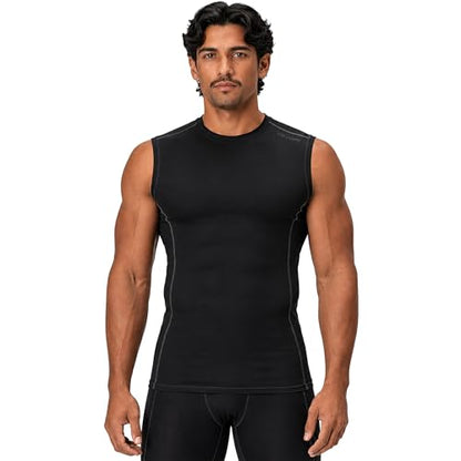 DEVOPS 3 Pack Men's Compression Shirts Sleeveless Tank Top Baselayer | Gym Training, Running, Moisture Wicking, Compression Fit, 4-Way Stretch, UPF 50+, Sleeveless - color: 1# (3 Pack) Black / Black(gray) / White, size: Small