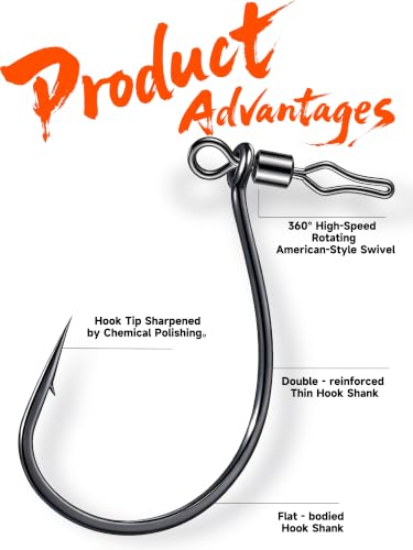 40-Pack Swivel Drop Shot Hooks, Weedless Wide Gap Quick Clip Hooks, Premium Carbon Steel Sharp Anti-Twist Rust-Proof Fishing Hooks, Easy Rigging for Bass Senko Worms Wacky Finesse Fishing - size: Wacky 2/0