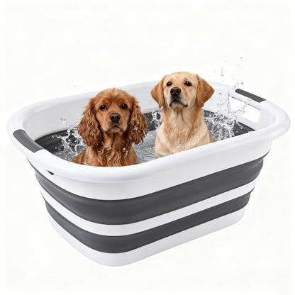 26L/40L Large Collapsible Mop Bucket with Handle for Cleaning, Silicone Portable Pet Bathtub for Puppy Small Dogs Cats, Foldable Laundry Basket Hamper Clothes Storage Bin Space Saving Design (26L) - size: 26L