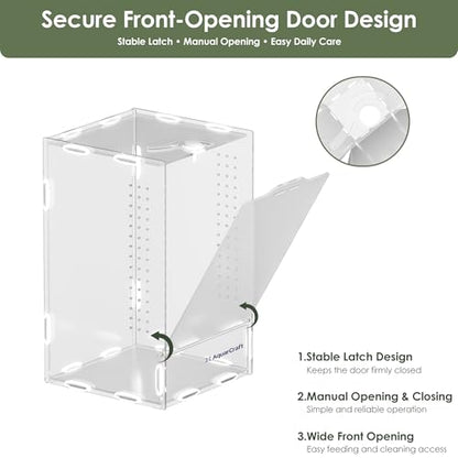 Acrylic Jumping Spider Enclosure, 4.3 x 4.7 x 7.8 in Clear Terrarium | Front opening ventilated habitat for jumping spiders, small spiders and slow-moving invertebrates; clear acrylic display. - size: 4.33 x 4.72 x 7.87 inches（11x12x20cm）