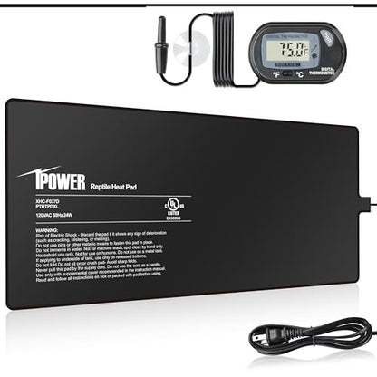 iPower 8 by 18-Inch 24W Reptile Heat Mat, LCD Digital Aquarium Thermometer, Under Tank Warmer Terrarium Heat Pad for Turtles Lizards Frogs and Other Small Animals, Multi Sizes - size: 8 X 18 Inch, style: Pad + Thermometer
