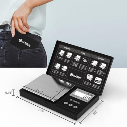 Digital Gram Scale 1000g/0.1g, Small Food Scale with Backlit LCD, Mini Pocket Scale for Jewelry | Small Food Scale with Backlit LCD, 6 Weighing Units, Tare Function - color: Matte Black