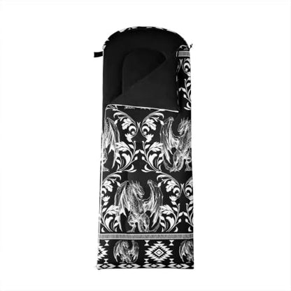 Erosebridal Longhorn Cow Skull Gothic Witchy Damask Sleeping Bag for Kids Camping Blanket for Hiking Travel Hunting Sleep Bag - color: Black and White Dragon