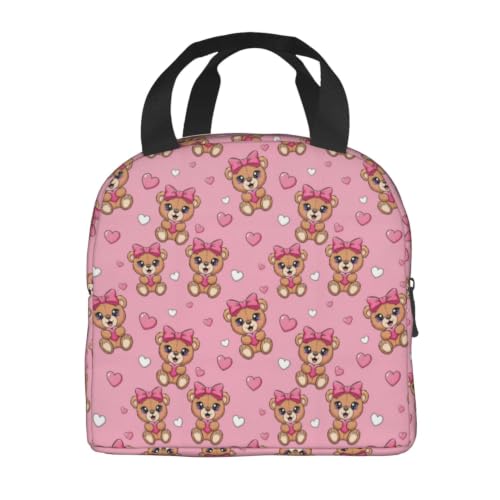 Unisex Bear Bow Print Insulated Cooler Lunch Bag | Cute Bear Bow Pink, Waterproof Leakproof Lunch Tote, Multi-Use Portable Cooler for Outdoor Scenarios - color: Pattern (849)