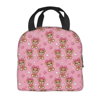 Unisex Bear Bow Print Insulated Cooler Lunch Bag | Cute Bear Bow Pink, Waterproof Leakproof Lunch Tote, Multi-Use Portable Cooler for Outdoor Scenarios - color: Pattern (849)