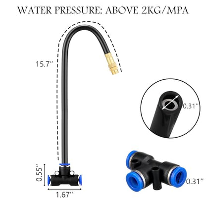 Zonon 10 Pcs Brass Misting Nozzles Tee with 16" Built in Hose for 0.32"/8 mm Tubing 360 Degree Rotation Adjustable Water Mister Nozzle Thread Sprayer Misting Part Accessories for Patio Outdoor Cooling - size: 16 Inch