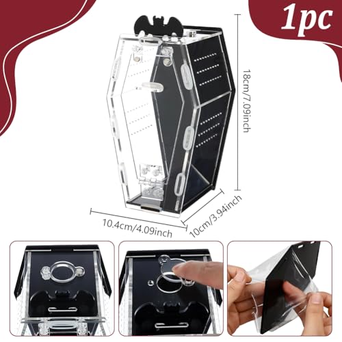 AHANDMAKER Gothic Coffin Spider Enclosure, Large Jumping Spider Insect Terrarium with Feeding Holes Clear Acrylic Front Opening Door Reptile Habitat for Spiders Tarantula Mantis Beetle, 7x4x3.94 Inch