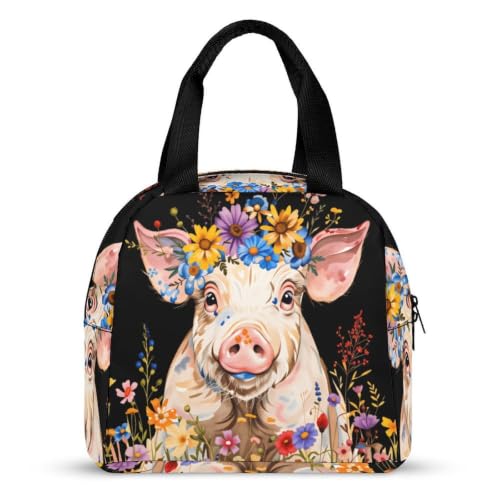 Pig Flowers Lunch Bag for Women Men | Insulated Lunch Box Leakproof Food Meal Containers Reusable Foldable 6L Capacity Lunch Tote Bags for Work Picnic Travel - color: style-8