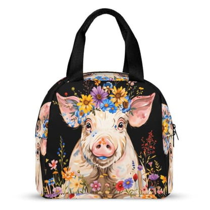 Pig Flowers Lunch Bag for Women Men | Insulated Lunch Box Leakproof Food Meal Containers Reusable Foldable 6L Capacity Lunch Tote Bags for Work Picnic Travel - color: style-8