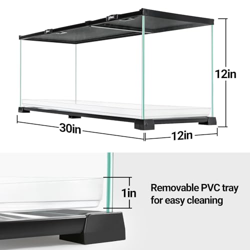 20 Gallon Reptile Tank, 30" x 12"x 12" Glass Terrarium Top Feeding & Dual Sliding Door Screen Ventilation with Easy Clean PVC Tray for Reptile Snake Hamster Small Animals