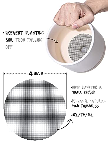 LE TAUCI Plant Pot Hole Mesh Pads, 4-Inch Round Flower Pot Drainage Covers, Prevent Soil Loss, Durable Reusable, Bonsai Bottom Grid Mat, Gardening Essentials, 50-Pack - size: 4*4 inches