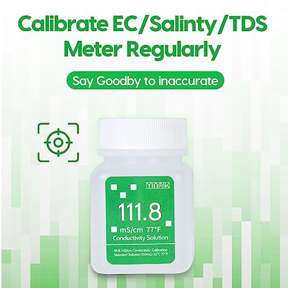 111.8 mS/cm Calibration Solution Conductivity Salt Standard Buffer Solution | EC Buffer Solution For Salinity Tester, EC Meter, TDS Meter, 7 in 1 Multi-Parameter Tester Calibration, 4 Bottles of 50mL - color: White