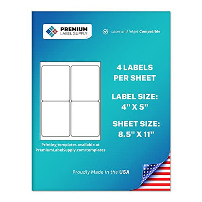 Premium Label Supply White Sticker Shipping Labels – 4" x 5" – Laser/Inkjet Compatible – (4 per Sheet), 500 Sheets - 2,000 Total Adhesive Labels - size: 2000 Labels