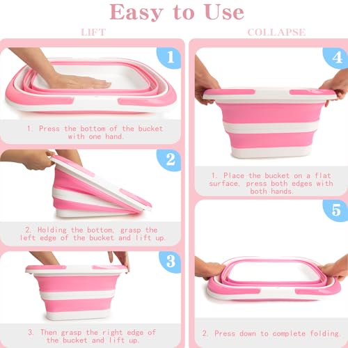 Large Collapsible Bucket for Cleaning, 4.2 Gallon (16L) Silicone Bucket with Handle & Hanging Hole, Foldable Space-Saving Mop Bucket for Home, Storage. Car Wash, Camping, Beach (Pink White) - color: Pink White