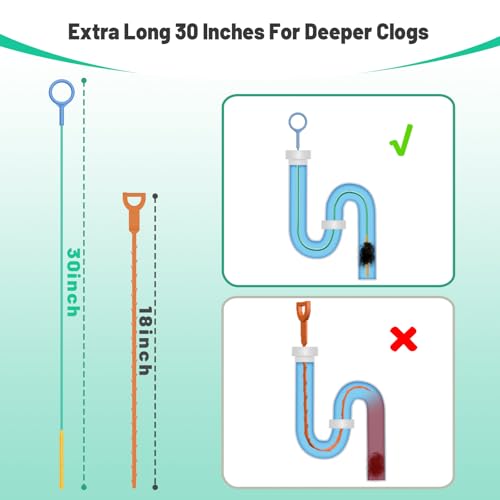 Reusable Drain Snake Hair Clog Remover, 30 inch Drain Cleaner Tool (5 Pack) | Anti-Break Metal Core & Nylon Layer, Flexible Shower Snake for Bathroom Sinks, Tubs and Shower Pipes