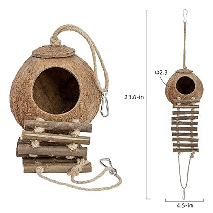Niteangel Natural Coconut Hideaway with Ladder, Bird and Small Animal Toy (House with Ladder, Natural Surface) - color: Natural Surface
