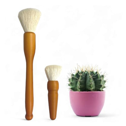 Southside Plant Cactus & Succulent Plants Cleaning Brushes - Wooden Handles w/Soft Goat Hair Bristles - Garden Cleaning Tools, Gentle on Plants, 7" & 3.2" Sizes - Pack of 2