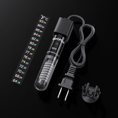 Fish Tank Heater for Aquarium - 50W Samll Aquarium Heater | Submersible Tank Heaters with Mini Aquariums Thermometer for Saltwater Freshwater 5-10 Gallon Tanks